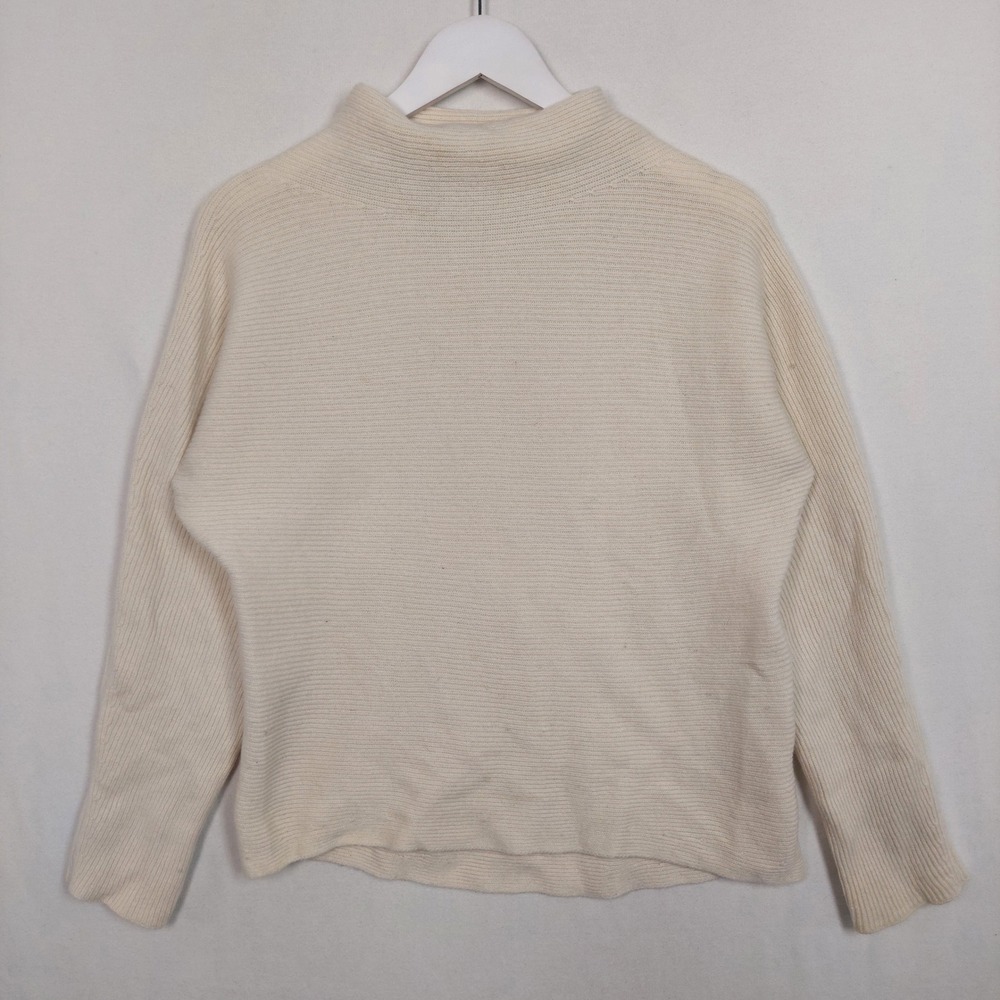 Vince Wool Cashmere Mock Neck Ribbed Sweater Cream Off White XS RN106730